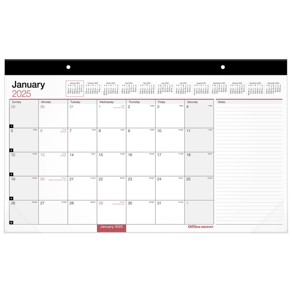 2025 Office Depot Monthly Desk Pad Calendar, 17-3/4in x 11in, Traditional, January 2025 To December 2025, OD201000