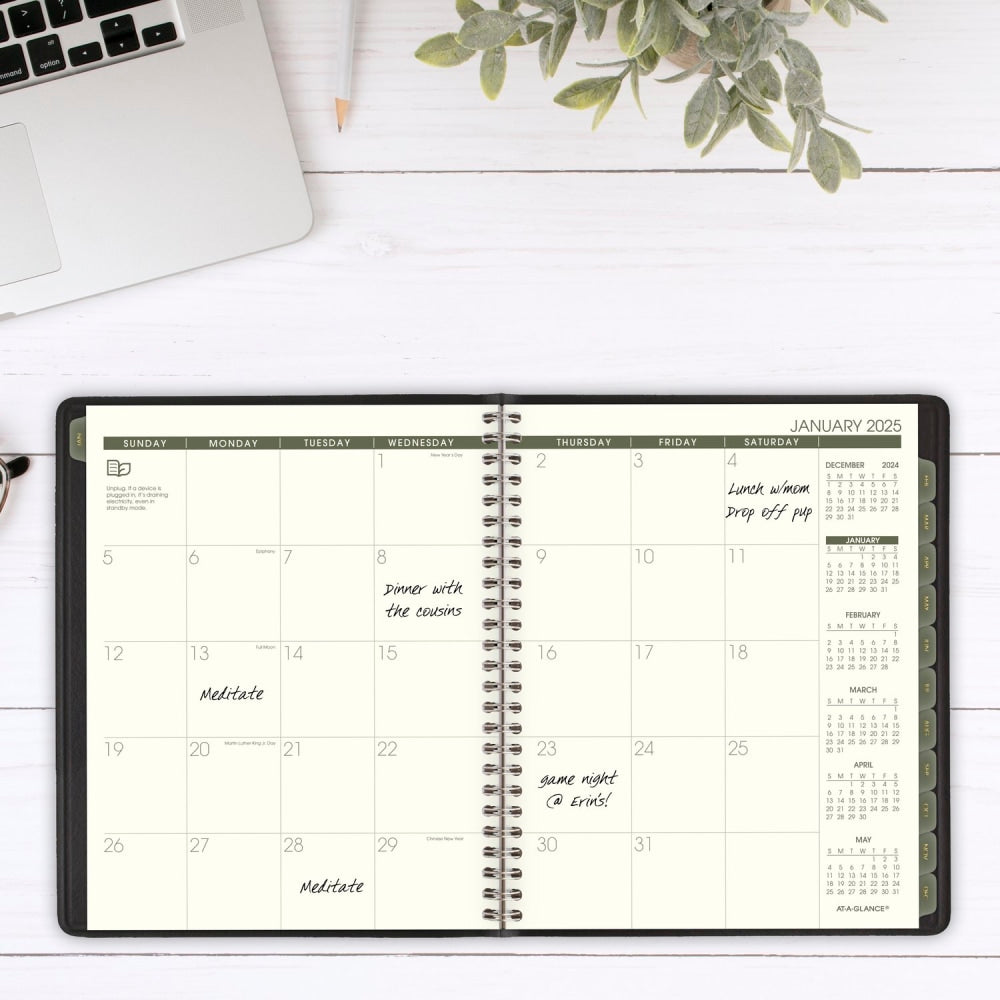 2025 AT-A-GLANCE Monthly Planner, 7in x 8-3/4in, 100% Recycled, Black, January To December, 70120G0525