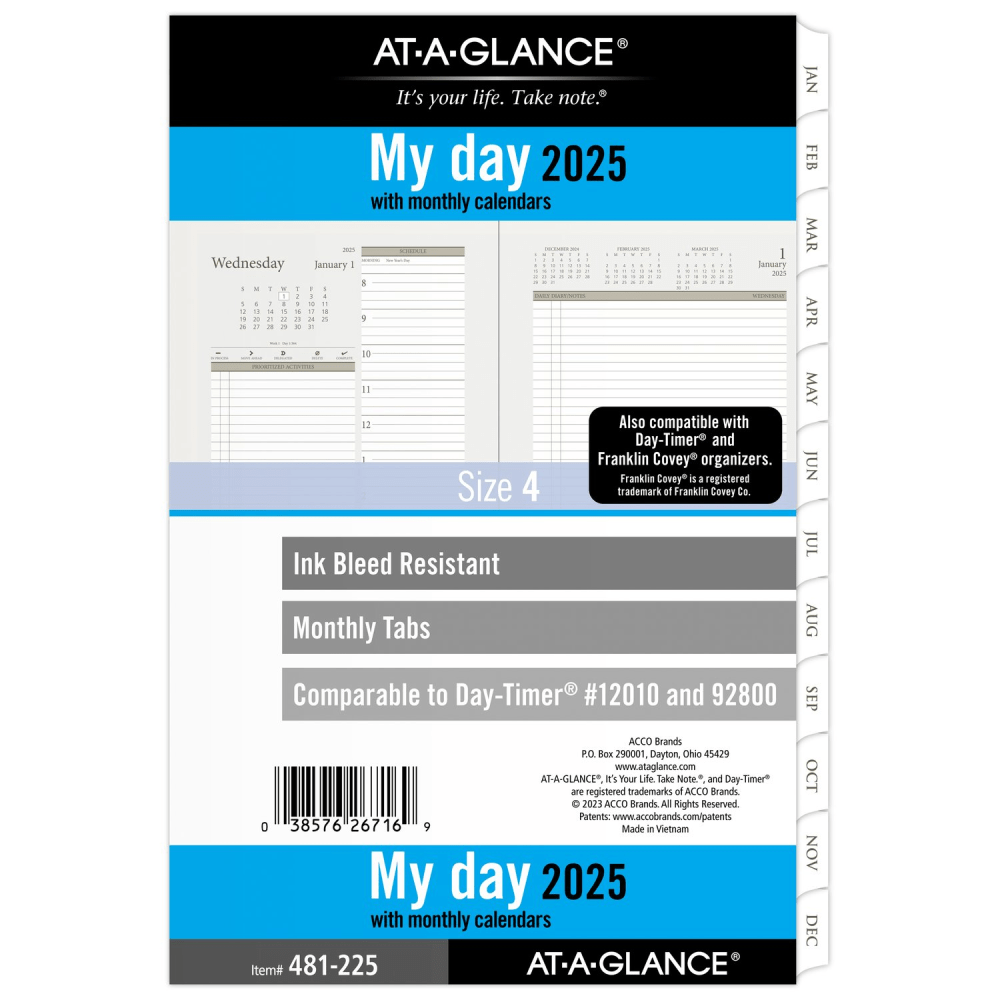 2025 AT-A-GLANCE Daily Planner Refill, 5-1/2in x 8-1/2in, Traditional, January 2025 To December 2025, 481-225