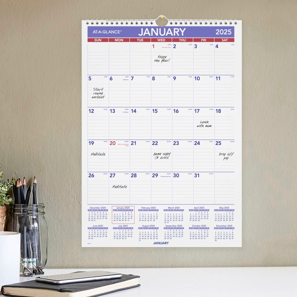 2025 AT-A-GLANCE Monthly Wall Calendar, 12in x 17in, January To December, PM228