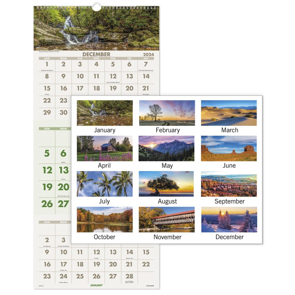 2025 AT-A-GLANCE 3-Month Monthly Wall Calendar, 12in x 27in, Scenic, December 2024 To February 2026, DMW50328