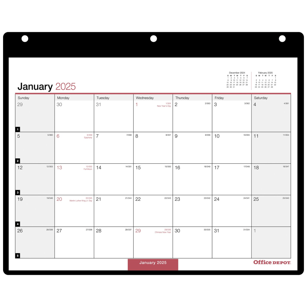 2025 Office Depot Monthly Wall Calendar, 11in x 8in, Traditional, January 2025 To December 2025, OD201200
