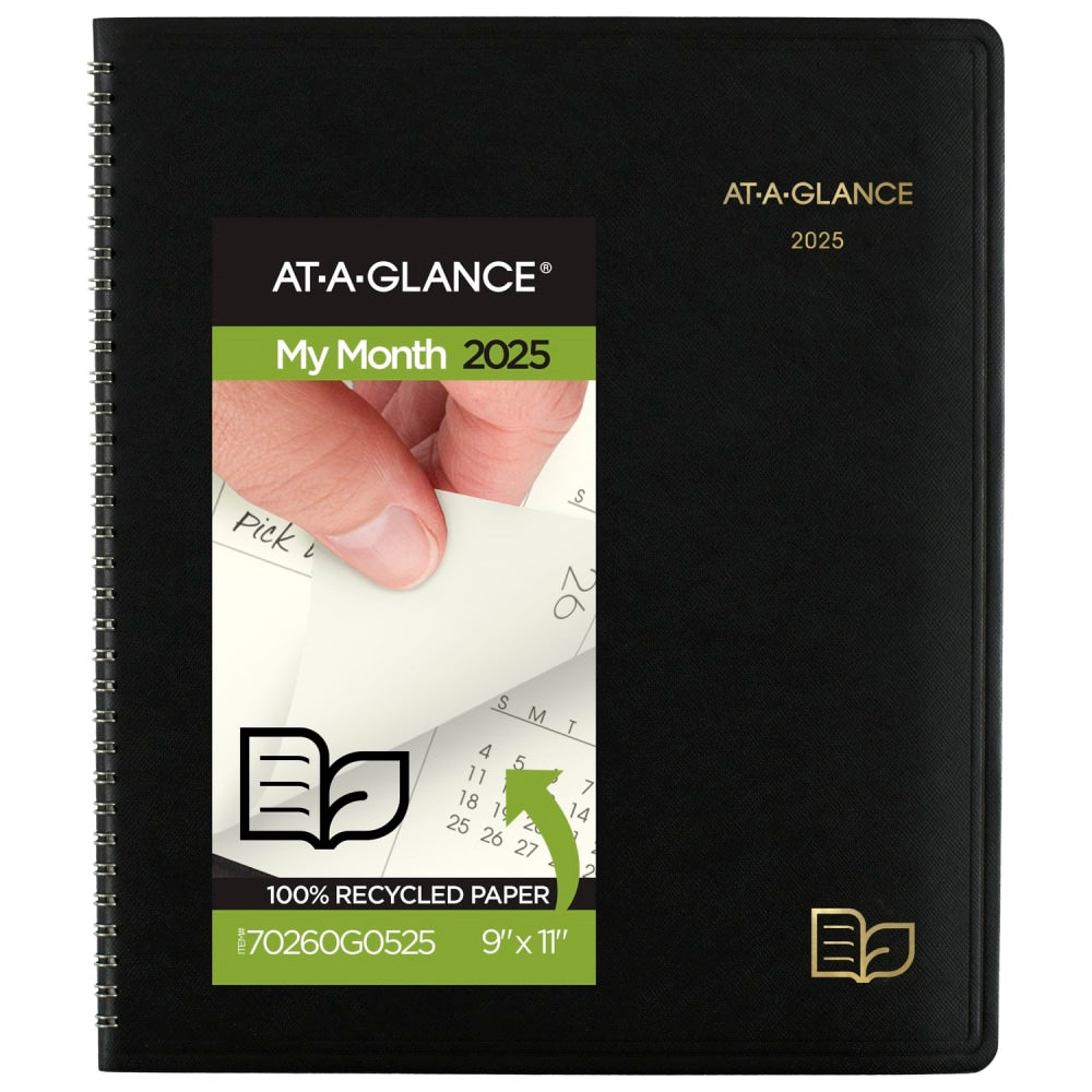 2025 AT-A-GLANCE Monthly Planner, 9in x 11in, 100% Recycled, Black, January To December, 70260G05