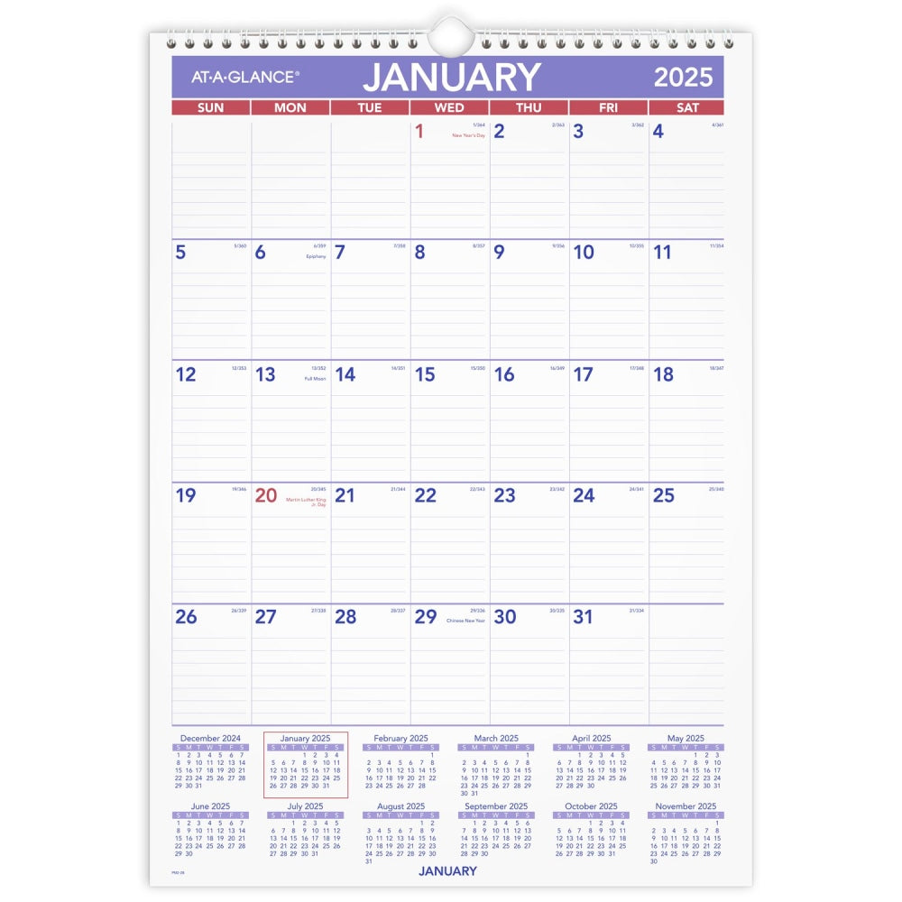 2025 AT-A-GLANCE Monthly Wall Calendar, 12in x 17in, January To December, PM228