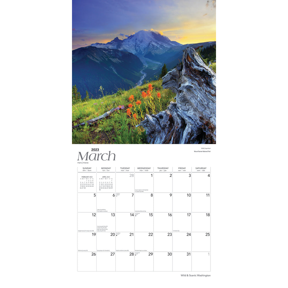 Brown Trout Travel Monthly Wall Calendar, 12in x 12in, Wild & Scenic Washington, January To December 2023