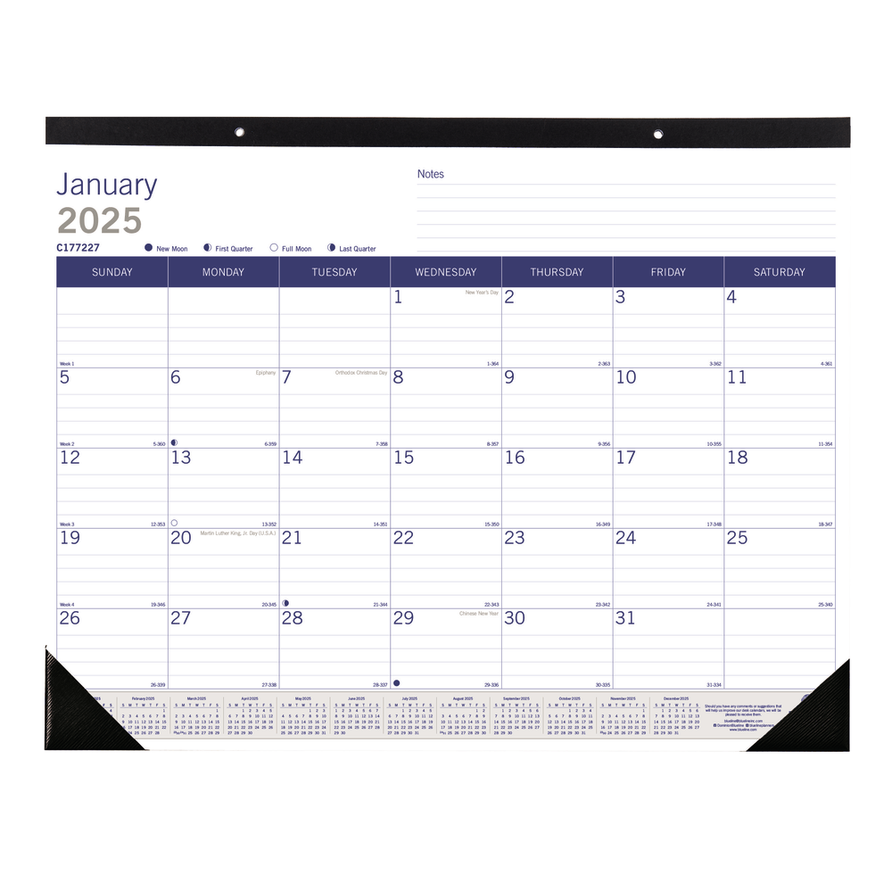 2025 Blueline DuraGlobe Monthly Desk Pad Calendar, 22in x 17in, January to December, C177227