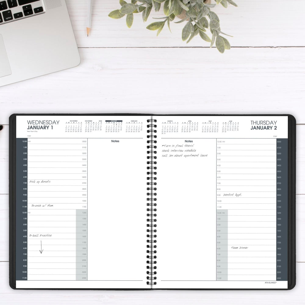 2025 AT-A-GLANCE 24-Hour Daily Appointment Book Planner, 8-1/2in x 11in, Black, January To December