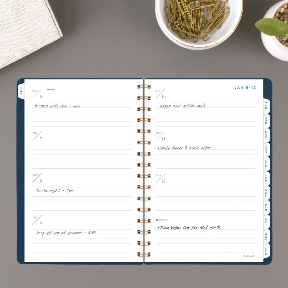 2025-2026 AT-A-GLANCE Signature Collection Weekly/Monthly Planner, 5-1/2in x 8-1/2in, Navy, January To January, YP20020