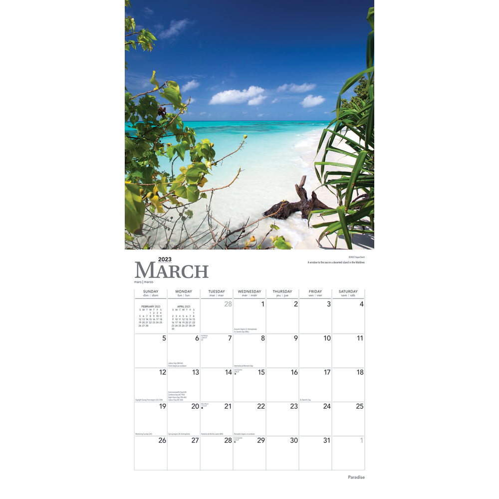 Brown Trout Travel Monthly Wall Calendar, 12in x 12in, Paradise, January To December 2023