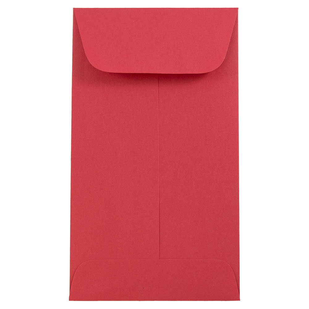 JAM Paper Coin Envelopes, #6, Gummed Seal, 30% Recycled, Red, Pack Of 50 Envelopes