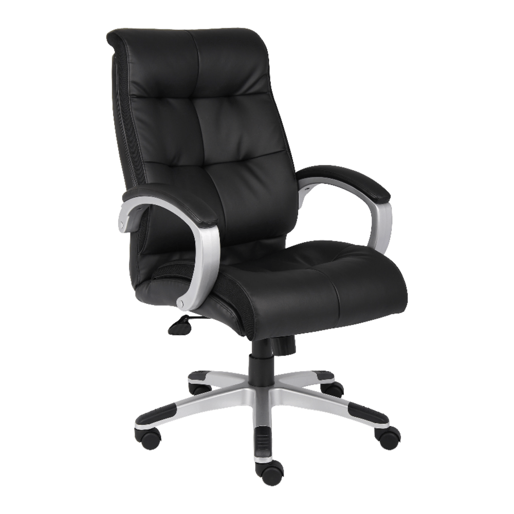 Lorell Tufted Ergonomic Faux Leather Executive Swivel Chair, Black