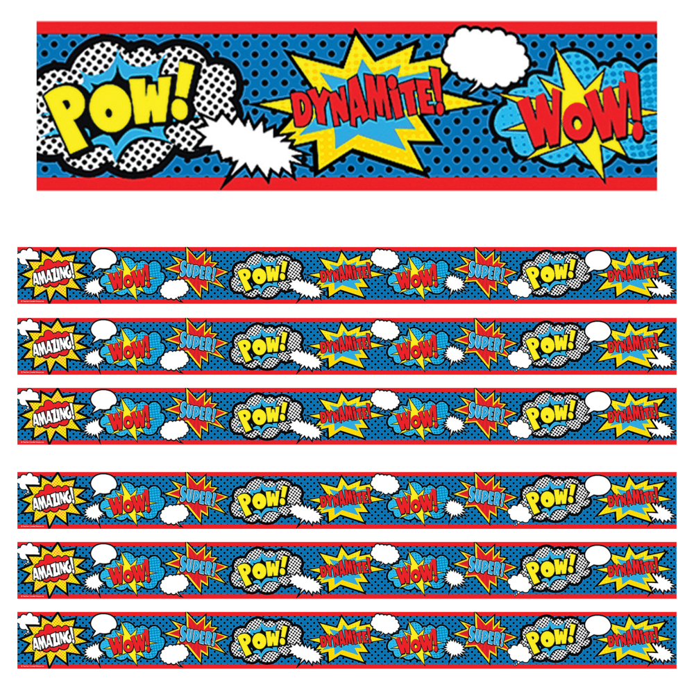 Teacher Created Resources Straight Border Trim, 3in x 35in, Superhero, 12 Pieces Per Pack, Set Of 6 Packs