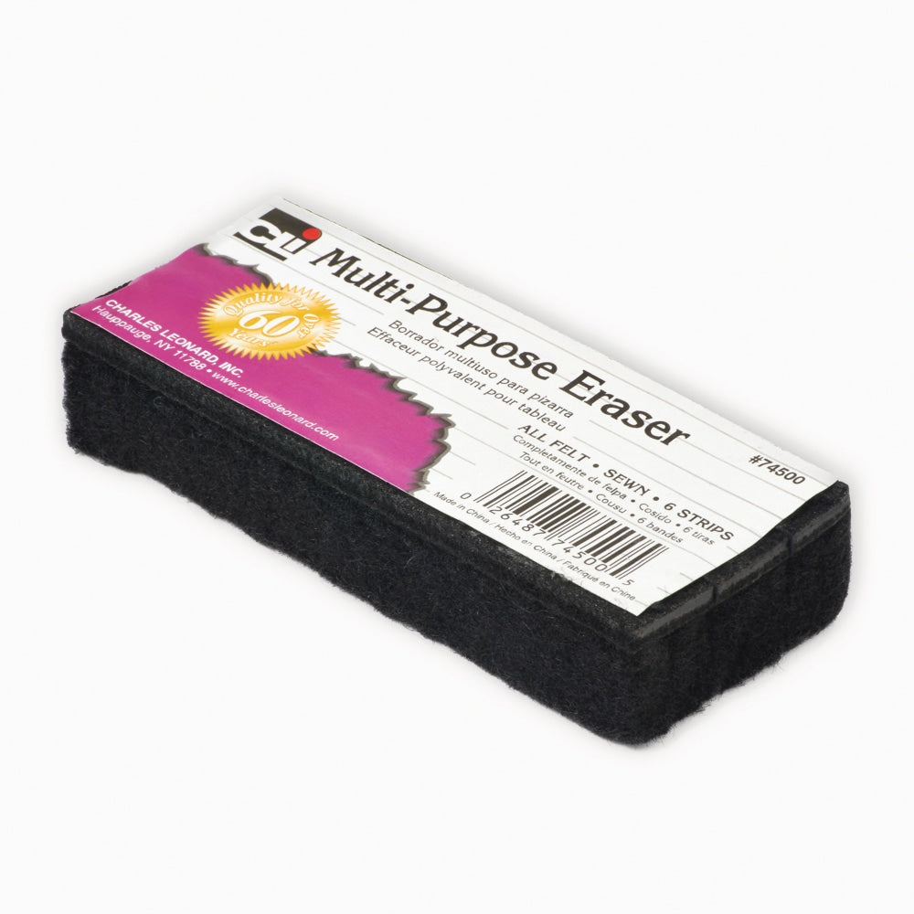 Charles Leonard Multi-Purpose Dry-Erase & Chalkboard Eraser, 5in, Black, 12 Per Pack, Set Of 2 Packs