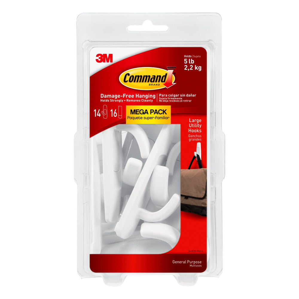 Command Large Utility Hooks, 14 Command Hooks, 16 Command Strips, Damage Free Hanging of Dorm Room Decorations, White