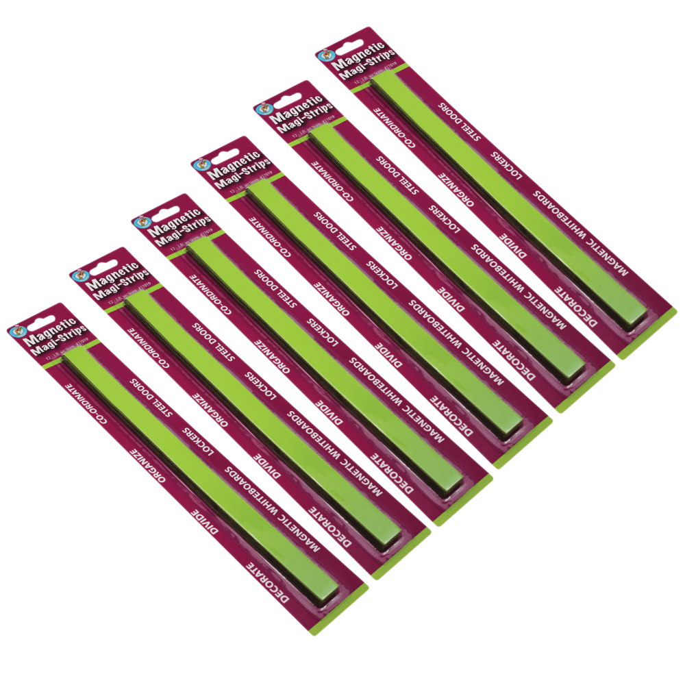 Ashley Productions Magnetic Magi-Strips, 3/4in x 12', Lime Green, 12 Strips Per Pack, Set Of 6 Packs