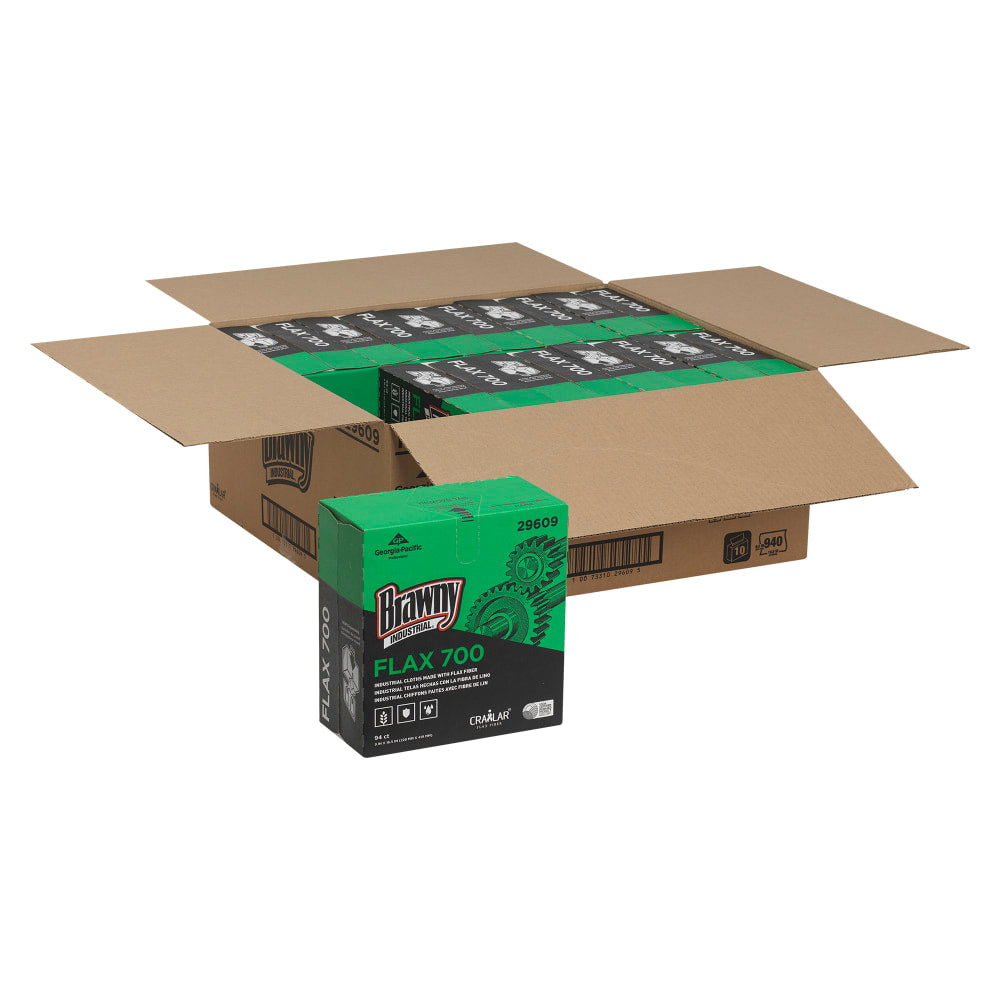 Brawny Industrial by GP PRO FLAX 700 Heavy-Duty 1-Ply Wipers, 9in x 16 1/2in, White, Case Of 10 Boxes