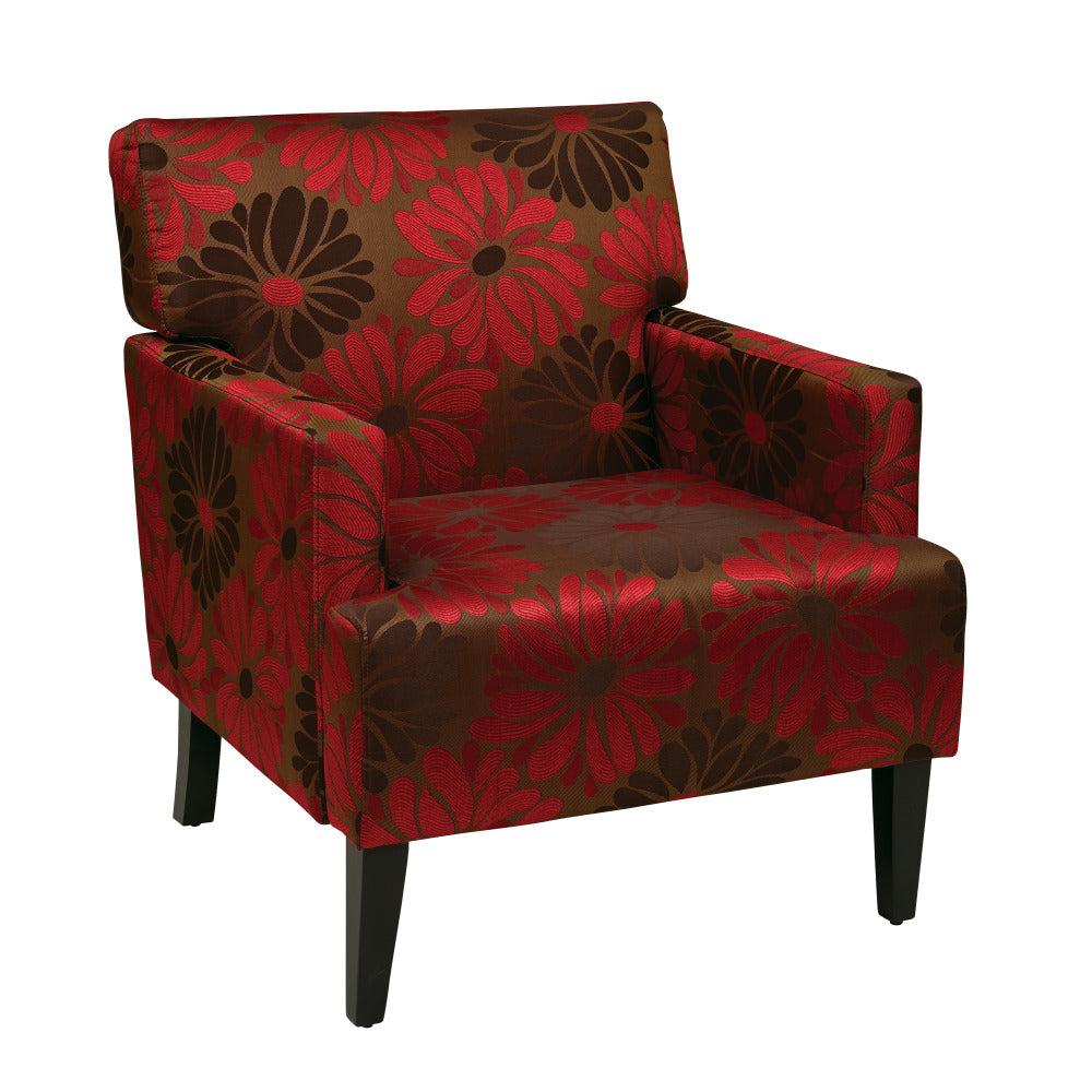 Ave Six Carrington Arm Chair, Chrysanthemum Floral Groovy Red/Dark Brown
