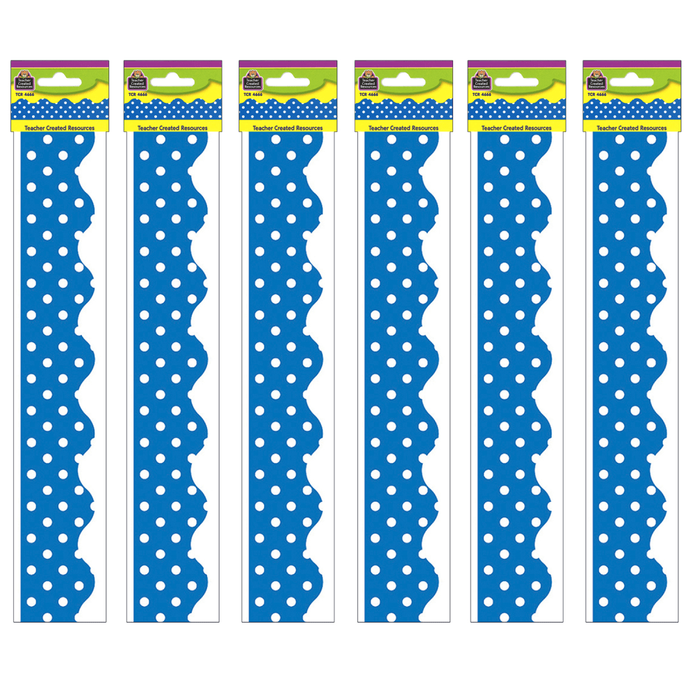 Teacher Created Resources Border Trim, Blue Mini Polka Dots, 35ft Per Pack, Set Of 6 Packs