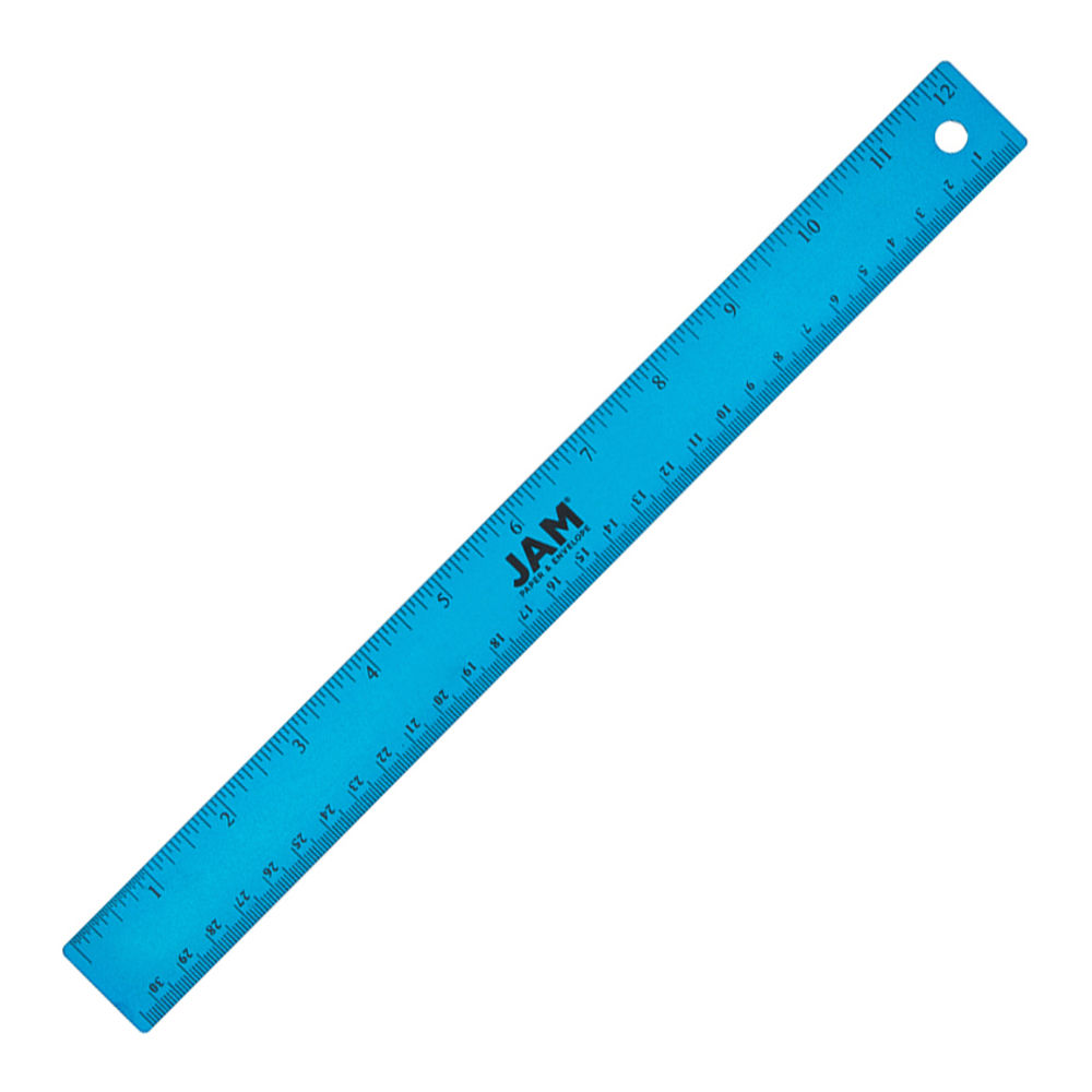 JAM Paper Non-Skid Stainless-Steel Ruler, 12in, Blue