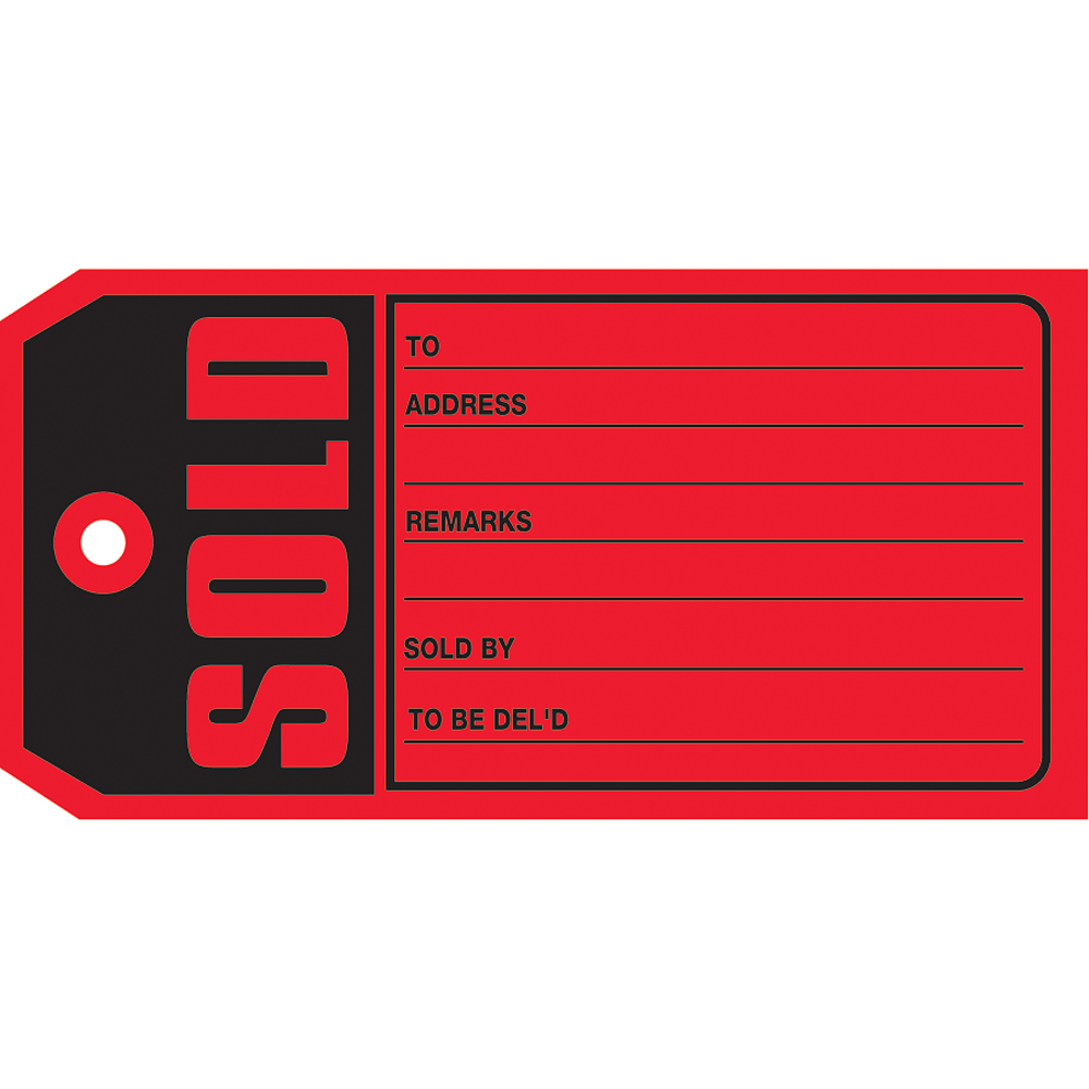 Partners Brand "Sold" Tags, #5, 4 3/4in x 2 3/8in, Red, Box Of 500