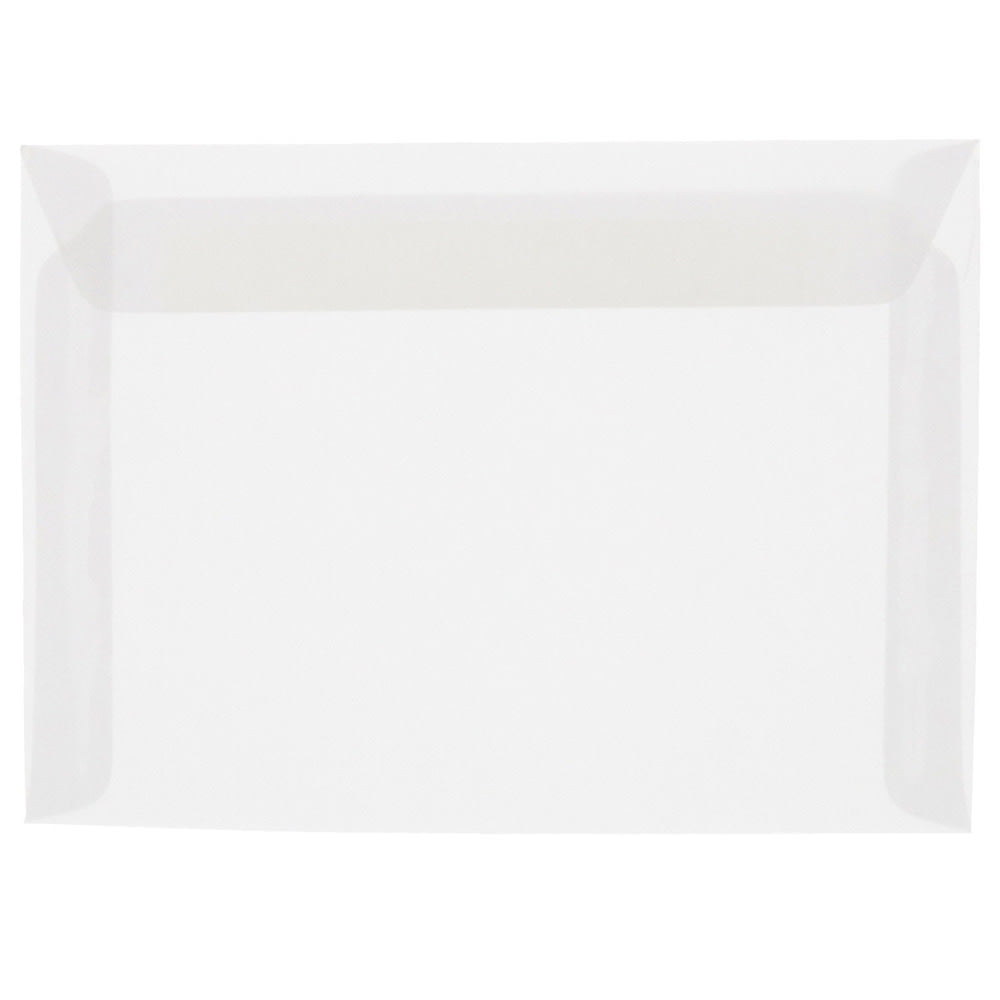 JAM Paper Booklet Translucent Vellum Envelopes, 8 3/4in x 11 1/2in, Gummed Seal, Clear, Pack of 25