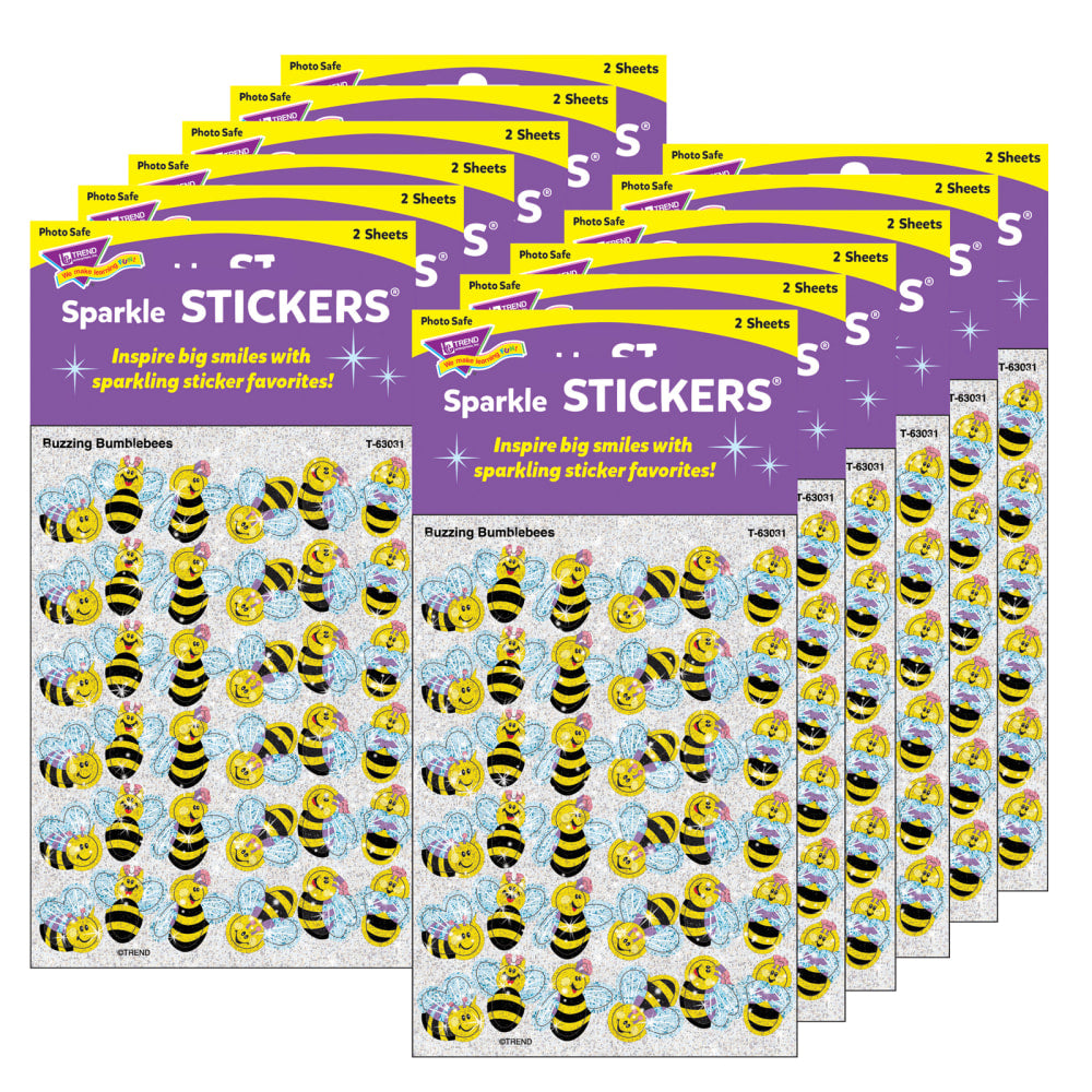 Trend Sparkle Stickers, Buzzing Bumblebees, 72 Stickers Per Pack, Set Of 12 Packs