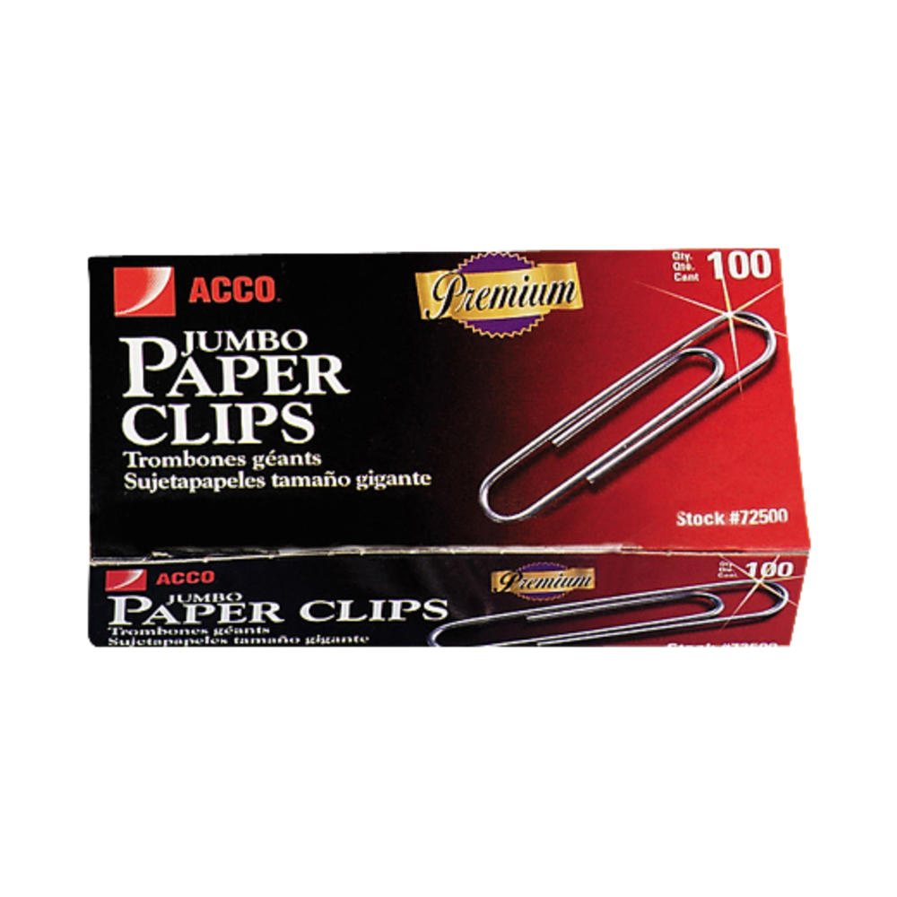 ACCO Paper Clips, 1000 Total, Jumbo, Silver, 100 Per Box, Pack Of 10 Boxes
