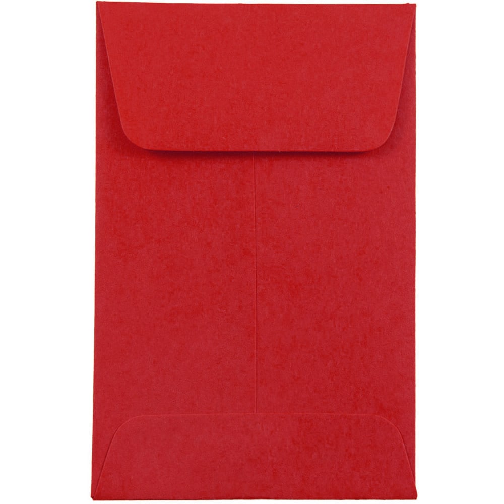 JAM Paper Coin Envelopes, #1, Gummed Seal, 30% Recycled, Red, Pack Of 25