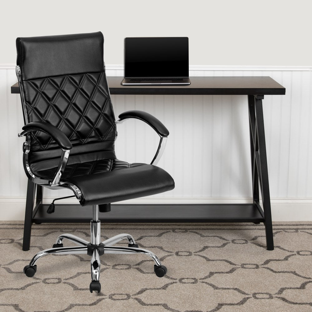 Flash Furniture Designer Upholstered LeatherSoft Faux Leather High-Back Swivel Chair, Black/Silver