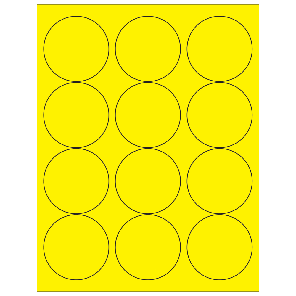 Tape Logic Labels, LL194YE, Circle, 2 1/2in, Fluorescent Yellow, Case Of 1,200