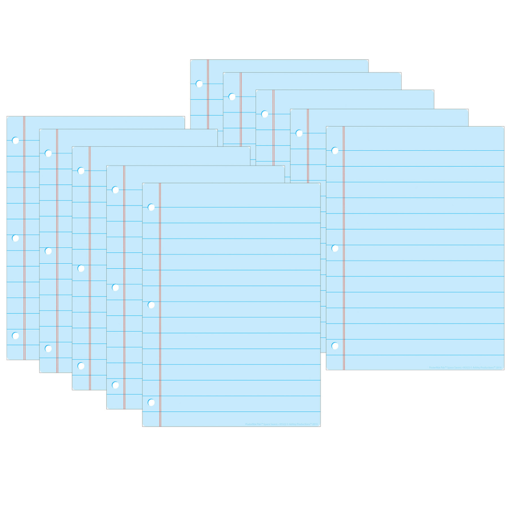 Ashley Productions Smart Poly PosterMat Pals Space Savers, 13in x 9-1/2in, Blue Notebook Paper, Pack Of 10 Pieces