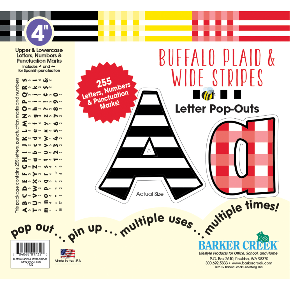 Barker Creek Letter Pop-Outs, 4in, Buffalo Plaid, Set Of 255