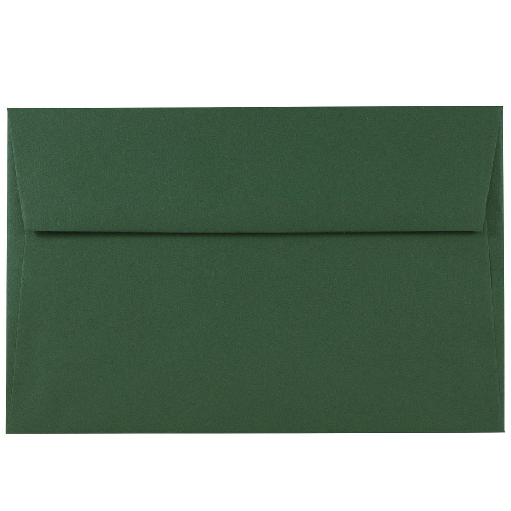 JAM Paper Booklet Invitation Envelopes, A9, Gummed Seal, Dark Green, Pack Of 50
