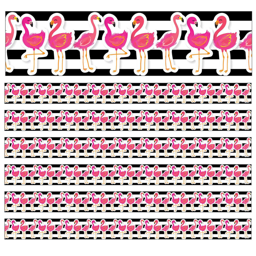 Carson Dellosa Education Straight Borders, Schoolgirl Style Simply Stylish Tropical Flamingos, 36ft Per Pack, Set Of 6 Packs