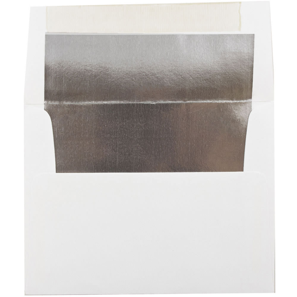 JAM Paper Booklet Invitation Envelopes, A2, Gummed Seal, Silver/White, Pack Of 25