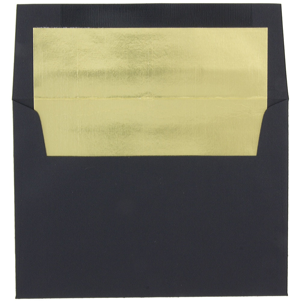 JAM Paper Booklet Envelopes, A8, Gummed Seal, Black/Gold, Pack Of 25 Envelopes