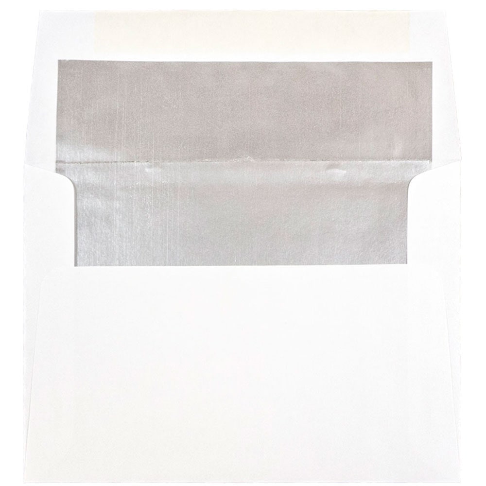 JAM Paper Foil-Lined Booklet Invitation Envelopes, A6, Gummed Seal, Silver/White, Pack Of 25