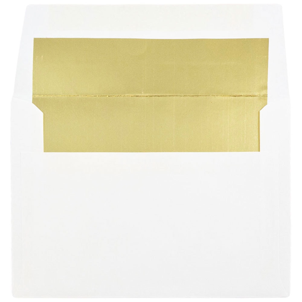 JAM Paper Foil-Lined Booklet Invitation Envelopes, A6, Gummed Seal, Gold/White, Pack Of 25