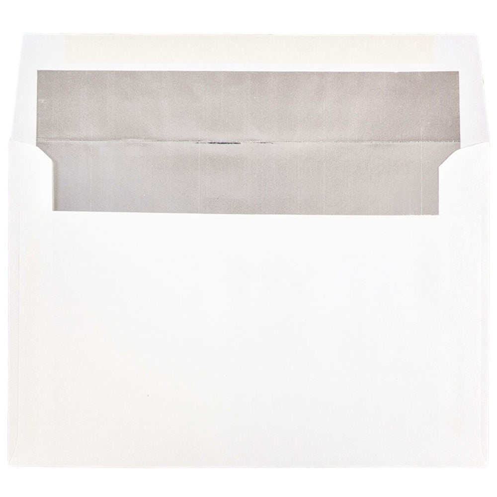 JAM Paper Foil-Lined Invitation Envelopes, A9, Gummed Seal, Silver/White, Pack Of 25