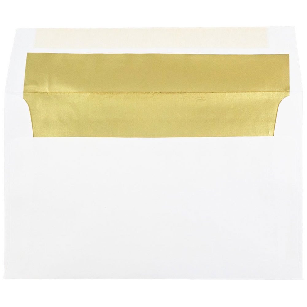 JAM Paper Booklet Invitation Envelopes, A10, Gummed Seal, Gold/White, Pack Of 25