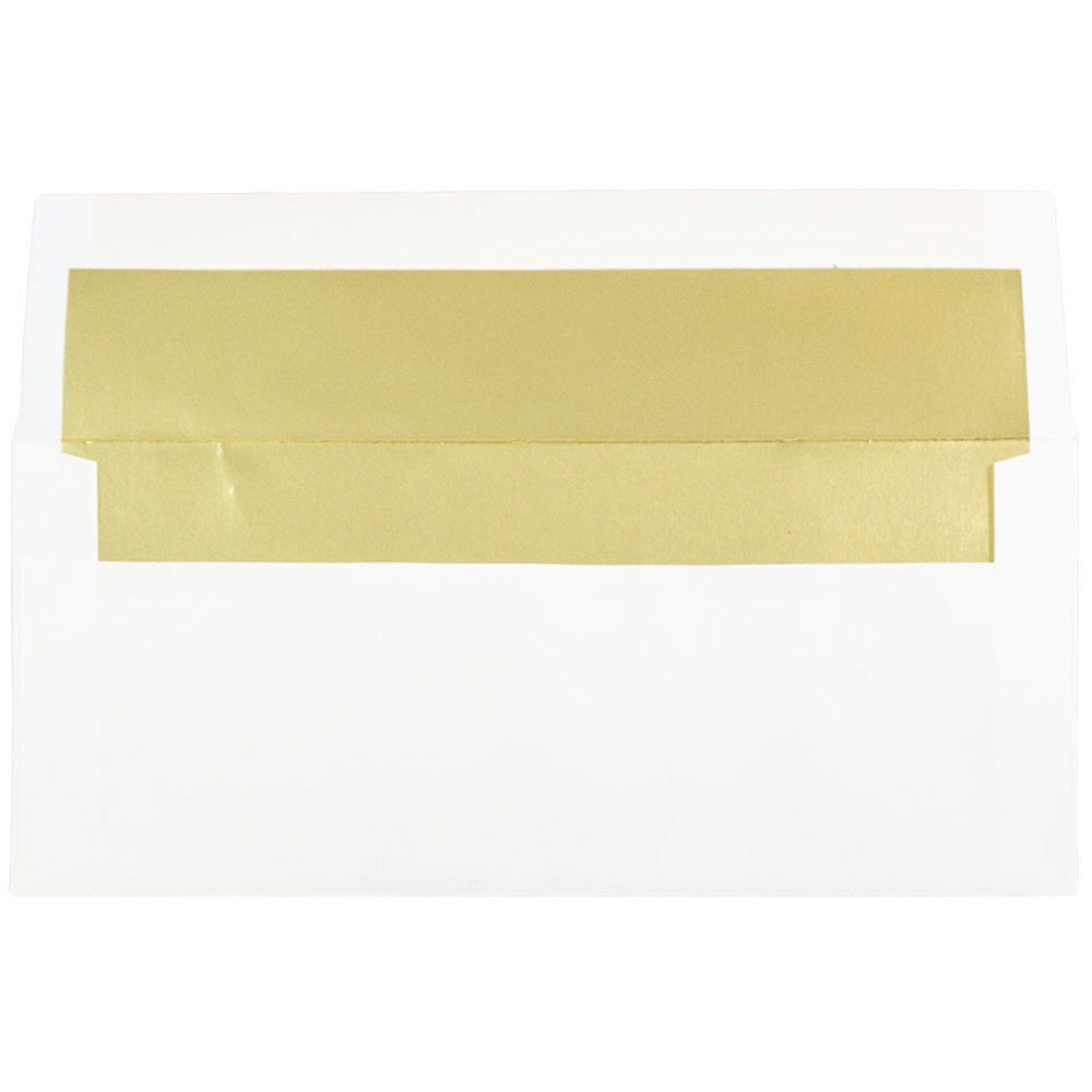 JAM Paper Booklet Envelopes, #10, Gummed Seal, Gold/White, Pack Of 25