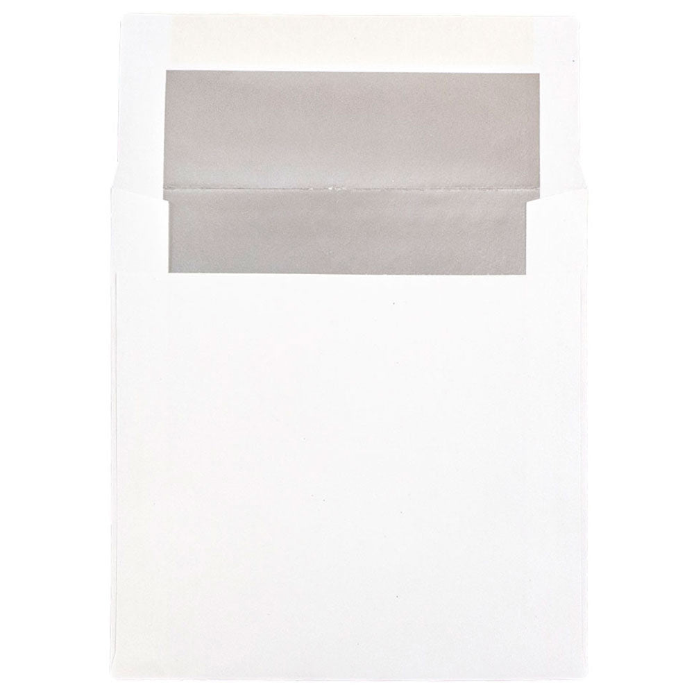 JAM Paper Foil-Lined Invitation Envelopes, 6in x 6in, Gummed Seal, Silver/White, Pack Of 25