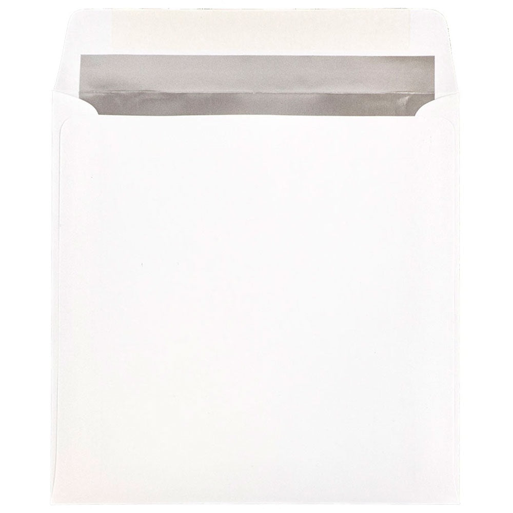 JAM Paper Foil-Lined Invitation Envelopes, 8 1/2in x 8 1/2in, Gummed Seal, Silver/White, Pack Of 25