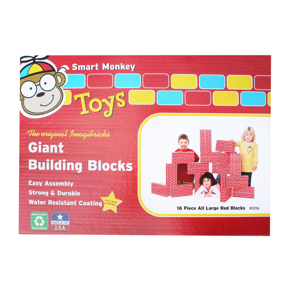 Smart Monkey ImagiBRICKS Giant 16-Piece Building Block Set, Red