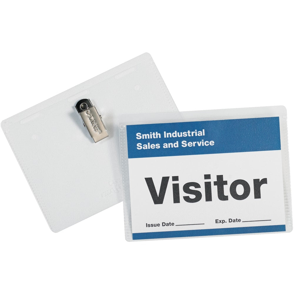 Partners Brand Clip-On Badge Holders, 4in x 3in, Clear, Case Of 50
