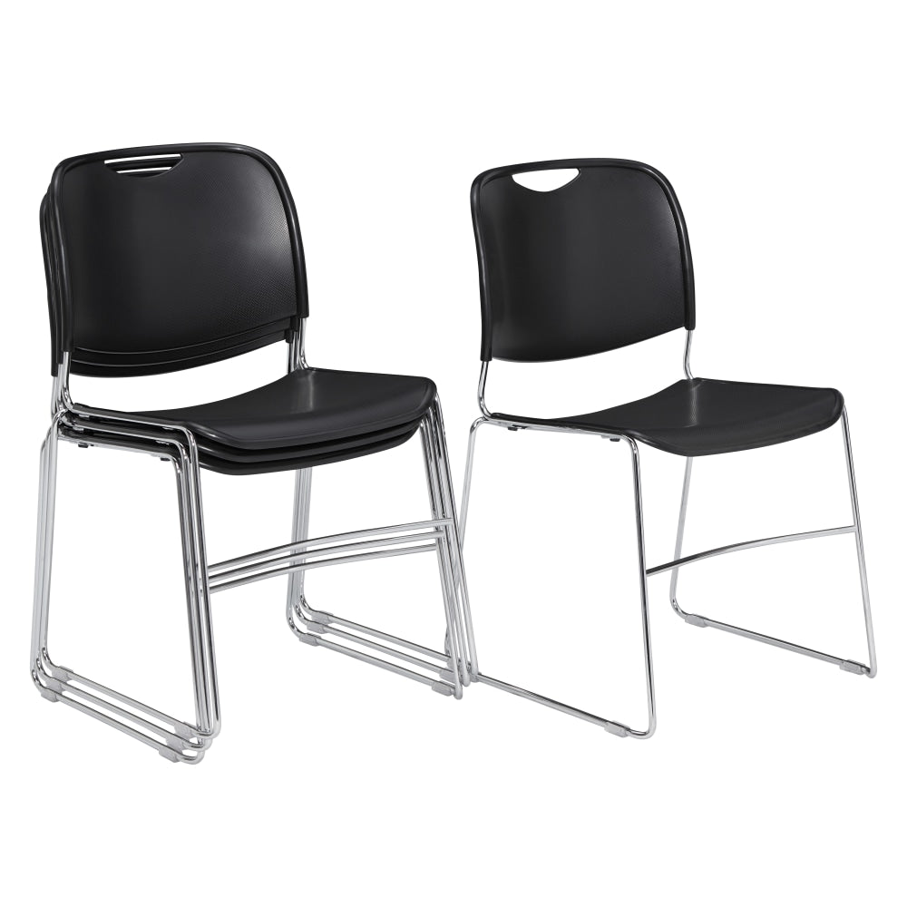 National Public Seating Hi-Tech Plastic Seat, Stacking Chair, 17 1/2in Seat Width, Black Seat/Chrome Frame, Quantity: 4
