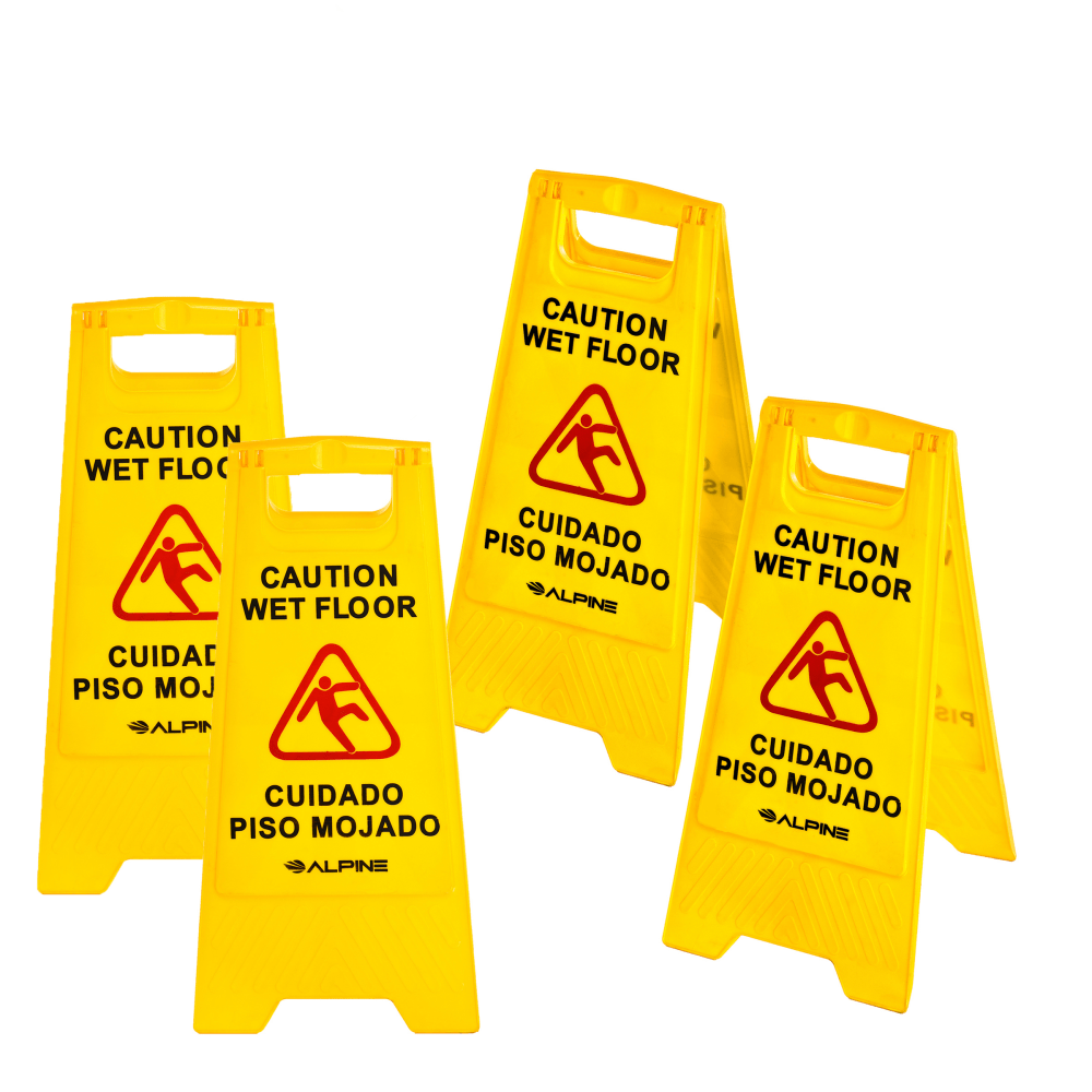 Alpine Caution Wet Floor Signs, 24in, Yellow, Pack Of 4 Signs