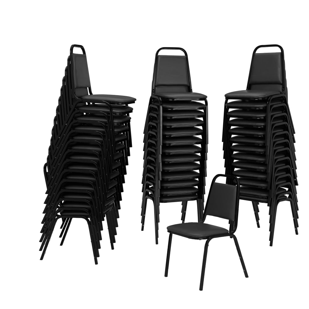 National Public Seating Square Back Padded Vinyl Seat, Banquet Stack Chair, 15 3/4in Seat Width, Black Seat/Black Frame, Set Of 40