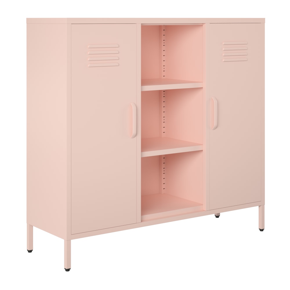 Ameriwood Home Mission District Metal 2-Door Locker Console Table, 40inH x 43-5/16inW x 13-13/16inD, Pale Pink