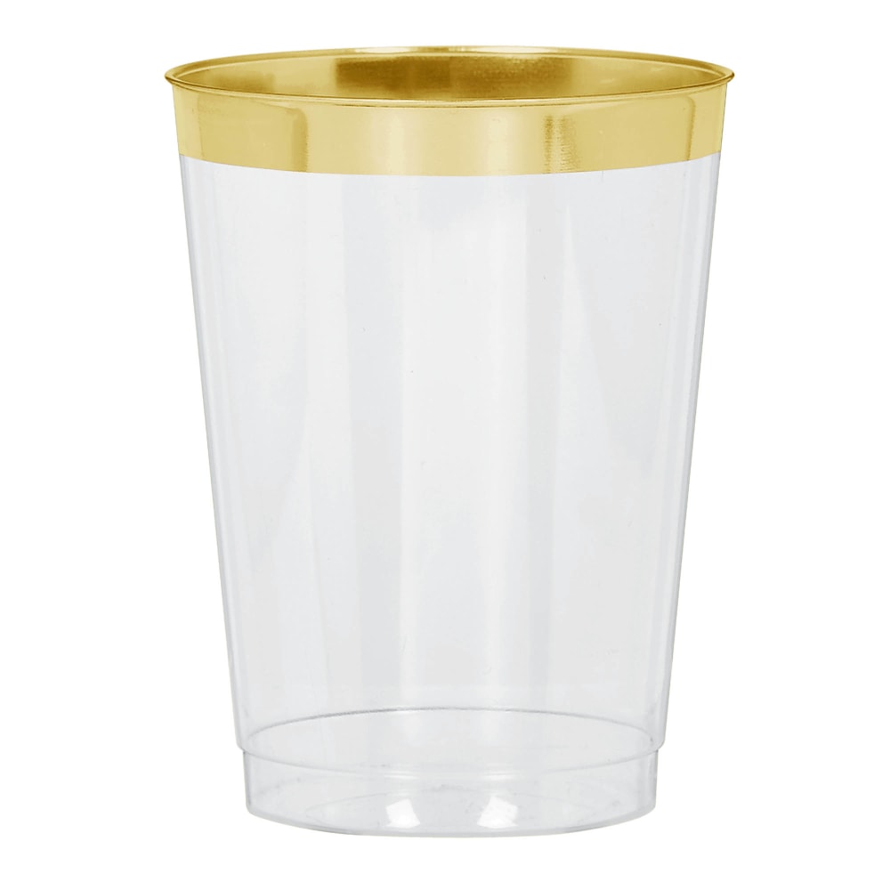 Amscan Premium Plastic Tumblers, 10 Oz, Clear/Gold, 20 Tumblers Per Pack, Case Of 2 Packs